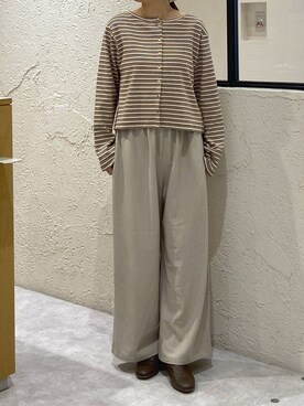 「LOWRYS FARM（ローリーズファーム）のギャザーワイドイージーパンツ　288508（その他パンツ、ベージュ系）」を使った、ゆあんさん（レディース・153cm）の春コーディネート