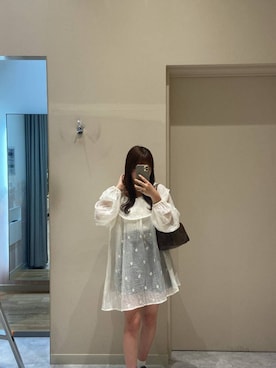 「LOWRYS FARM（ローリーズファーム）のスタイルＵＰクロスカップキャミ　100757（Tシャツ/カットソー、ホワイト系）」を使った、ゆあんさん（レディース・153cm）の春コーディネート