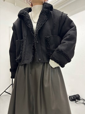 「レザースカート」｜「アイテム（その他アウター）」を使った、蝶ちゃんさん（レディース・158cm）の秋コーディネート