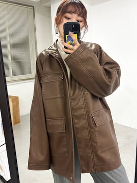 「KBF（ケイビーエフ）のウォッシュドサファリジャケット（その他アウター）」を使った、蝶ちゃんさん（レディース・158cm）の冬コーディネート
