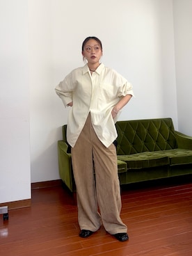 「KBF（ケイビーエフ）のピーチスキン2WAYアジャストパンツ（その他パンツ、ベージュ系）」を使った、蝶ちゃんさん（レディース・158cm）の夏コーディネート