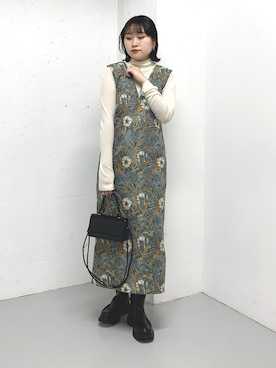 「KBF（ケイビーエフ）のジャガードIラインワンピース（ワンピース）」を使った、蝶ちゃんさん（レディース・158cm）の冬コーディネート