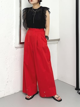 「アイテム（パンツ、レッド系）」を使った、蝶ちゃんさん（レディース・158cm）の夏コーディネート