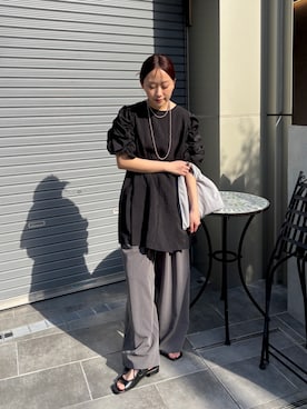 「KBF（ケイビーエフ）のスクエアトゥリボンコンビサンダル（サンダル、ブラック系）」を使った、蝶ちゃんさん（レディース・158cm）の春コーディネート