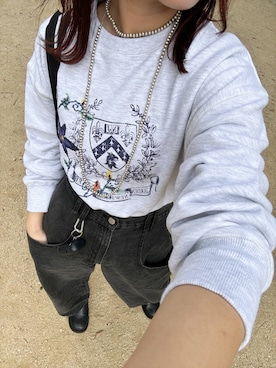 「158cm」｜「アイテム（スウェット）」を使った、蝶ちゃんさん（レディース・158cm）の秋コーディネート