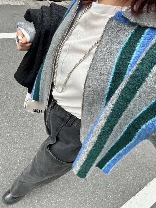 セール】フロントZIPストライプカーディガン（カーディガン