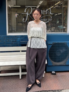 「KBF（ケイビーエフ）のフーディーレーストップス（Tシャツ/カットソー、ホワイト系）」を使った、蝶ちゃんさん（レディース・158cm）の夏コーディネート