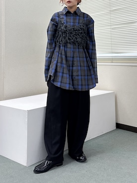 「KBF（ケイビーエフ）のBIGチェックシャツ（シャツ/ブラウス）」を使った、蝶ちゃんさん（レディース・158cm）の秋コーディネート
