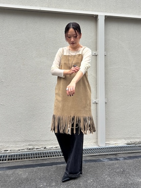 「KBF（ケイビーエフ）のシアーギャザーロンTEE（Tシャツ/カットソー、ホワイト系）」を使った、蝶ちゃんさん（レディース・158cm）の夏コーディネート