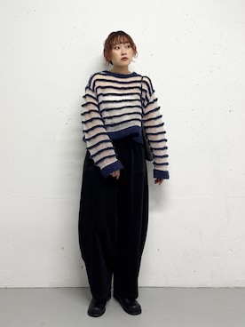 「骨格ストレート」｜「KBF（ケイビーエフ）のアイテム（ニット/セーター）」を使った、蝶ちゃんさん（レディース・158cm）の夏コーディネート