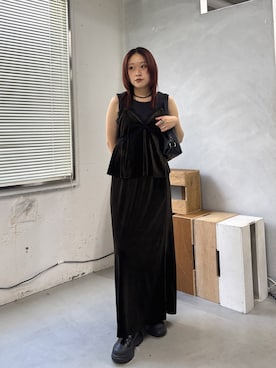 「KBF（ケイビーエフ）のコットンミニマルニットベスト（ベスト、グレー系）」を使った、蝶ちゃんさん（レディース・158cm）の夏コーディネート