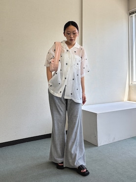 「KBF（ケイビーエフ）のパイルミニBAG（Handbag、ピンク系）」を使った、蝶ちゃんさん（レディース・158cm）の夏コーディネート
