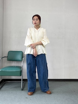 「Vネック」｜NANOKAさん（レディース・158cm）の夏コーディネート