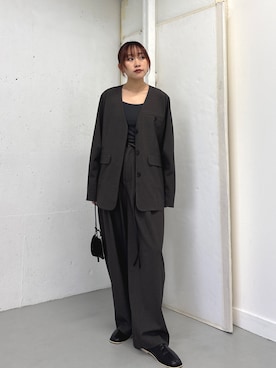 「アイテム（ノーカラージャケット）」を使った、蝶ちゃんさん（レディース・158cm・20代）の冬コーディネート