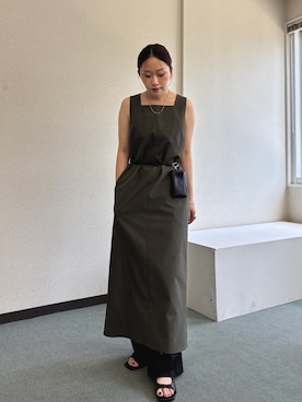 「KBF（ケイビーエフ）のレザーポーチショルダー（Porch、ブラック系）」を使った、蝶ちゃんさん（レディース・158cm）の夏コーディネート