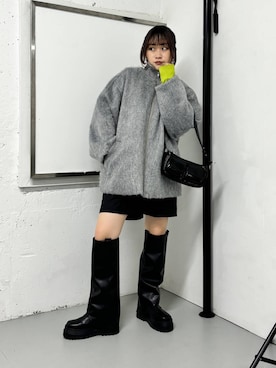 「KBF（ケイビーエフ）のカバーデザインロングブーツ（ブーツ）」を使った、蝶ちゃんさん（レディース・158cm）の秋コーディネート