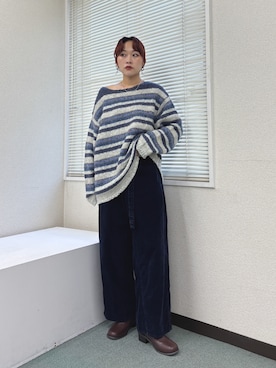 「骨格ストレート」｜「KBF（ケイビーエフ）のアイテム（ニット/セーター）」を使った、蝶ちゃんさん（レディース・158cm）の秋コーディネート