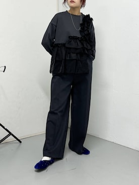 「KBF（ケイビーエフ）のフリルドッキングスウェット（スウェット）」を使った、蝶ちゃんさん（レディース・158cm）の秋コーディネート