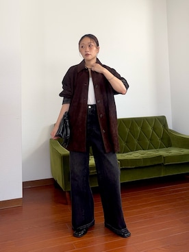 「KBF（ケイビーエフ）のベルトデザインギャザーローファー（ローファー、ブラック系）」を使った、蝶ちゃんさん（レディース・158cm）の夏コーディネート