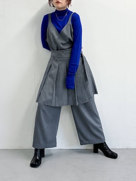 「ミニスカート」｜「アイテム（オールインワン・サロペット）」を使った、蝶ちゃんさん（レディース・158cm）の秋コーディネート