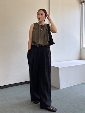 「KBF（ケイビーエフ）のスクエアトゥメッシュシューズ（Sandals、ブラック系）」を使った、蝶ちゃんさん（レディース・158cm）の夏コーディネート