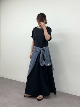 「GALLARDAGALANTE（ガリャルダガランテ）のキュプラジャージードレス（ワンピース、ブラック系）」を使った、manakaさん（レディース・162cm）の春コーディネート