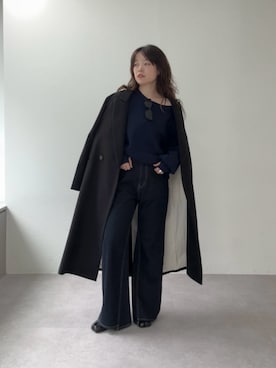「UNFORM（アンフォーム）の【2026AW Debut】【UNFORM】スウェットライクニット（ニット/セーター、ブルー系）」を使った、manakaさん（レディース・162cm）の夏コーディネート