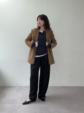 「UNFORM（アンフォーム）の【2026AW Debut】【UNFORM】バギーワイドスラックス（スラックス、ブラック系）」を使った、manakaさん（レディース・162cm）の夏コーディネート