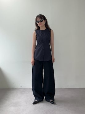 「UNFORM（アンフォーム）の【2026AW Debut】【UNFORM】コクーンデニムパンツ（デニムパンツ、ブルー系）」を使った、manakaさん（レディース・162cm）の夏コーディネート
