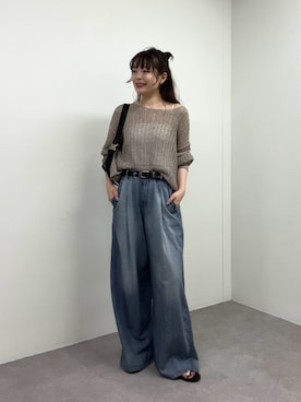 「GALLARDAGALANTE（ガリャルダガランテ）の【夏でも快適】シアーデニムパンツ（その他パンツ、ブルー系）」を使った、manakaさん（レディース・162cm）の春コーディネート
