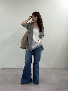 「GALLARDAGALANTE（ガリャルダガランテ）のスクエアレースキャミ（シャツ/ブラウス、ホワイト系）」を使った、manakaさん（レディース・162cm）の春コーディネート