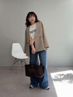 「GALLARDAGALANTE（ガリャルダガランテ）のMENTON Tシャツ（Tシャツ/カットソー、ホワイト系）」を使った、manakaさん（レディース・162cm）の春コーディネート