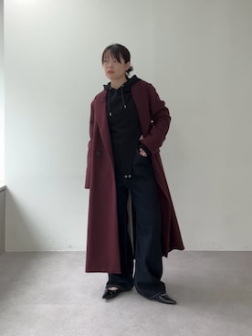 「UNFORM（アンフォーム）の【2026AW Debut】【UNFORM】チェスターコート（チェスターコート、レッド系）」を使った、manakaさん（レディース・162cm）の夏コーディネート