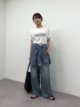 「GALLARDAGALANTE（ガリャルダガランテ）のMENTON Tシャツ（Tシャツ/カットソー、ホワイト系）」を使った、manakaさん（レディース・162cm）の春コーディネート