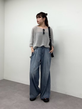 「GALLARDAGALANTE（ガリャルダガランテ）のペーパーヤーンメッシュニット（ニット/セーター、シルバー系）」を使った、manakaさん（レディース・162cm）の春コーディネート