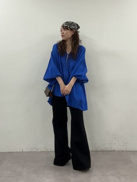 「GALLARDAGALANTE（ガリャルダガランテ）のローンチュニック（シャツ/ブラウス、ブルー系）」を使った、manakaさん（レディース・162cm）の春コーディネート