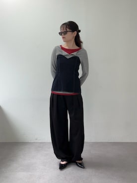 「UNFORM（アンフォーム）の【2026AW Debut】【UNFORM】コクーンデニムパンツ（デニムパンツ、ブルー系）」を使った、manakaさん（レディース・162cm）の夏コーディネート