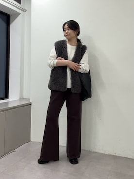 「GALLARDAGALANTE（ガリャルダガランテ）の【セットアップ対応】ニットパンツ（その他パンツ、ブラウン系）」を使った、manakaさん（レディース・162cm）の秋コーディネート
