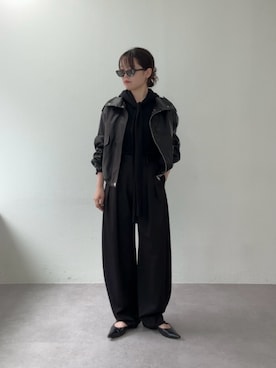 「UNFORM（アンフォーム）の【2026AW Debut】【UNFORM】フェイクレザーブルゾン（ブルゾン、ブラック系）」を使った、manakaさん（レディース・162cm）の夏コーディネート