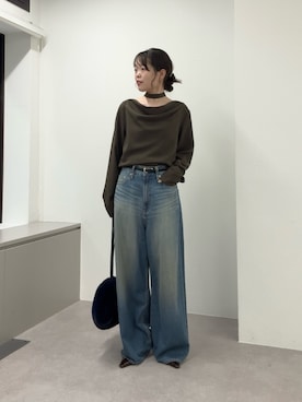 「GALLARDAGALANTE（ガリャルダガランテ）のタイ付きドレープブラウス（シャツ/ブラウス、ブラウン系）」を使った、manakaさん（レディース・162cm）の夏コーディネート