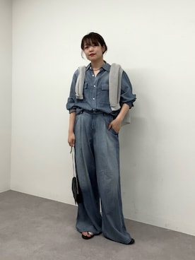 「GALLARDAGALANTE（ガリャルダガランテ）の【夏でも快適】シアーデニムパンツ（その他パンツ、ブルー系）」を使った、manakaさん（レディース・162cm）の春コーディネート