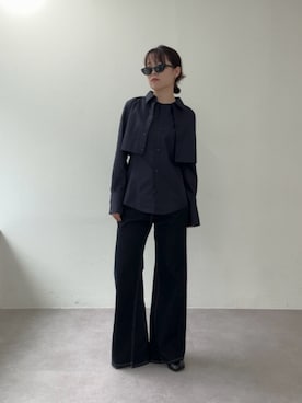 「UNFORM（アンフォーム）の【2026AW Debut】【UNFORM】レイヤードセットシャツ（シャツ/ブラウス、ブルー系）」を使った、manakaさん（レディース・162cm）の夏コーディネート