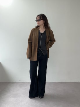 「UNFORM（アンフォーム）の【2026AW Debut】【UNFORM】カシミヤ混ジップリブニット（ニット/セーター、グレー系）」を使った、manakaさん（レディース・162cm）の夏コーディネート