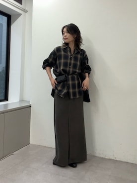 「GALLARDAGALANTE（ガリャルダガランテ）のオンブレチェックシャツ（シャツ/ブラウス、ブルー系）」を使った、manakaさん（レディース・162cm）の夏コーディネート