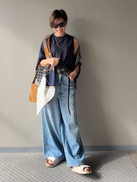 「アイテム（ストール/ショール）」を使った、Yoko  Ishibashiさん（レディース・153cm）の秋コーディネート