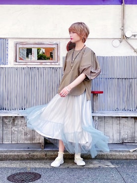 「ティアードスカート」｜ちゃまさん（レディース・155cm）の夏コーディネート