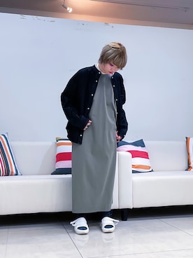 「HERENCIA（ヘレンチア）の【WEB限定商品】異素材切替え バルーンスリーブ  ボリュームスリーブ ワンピース（ワンピース）」を使った、ちゃまさん（レディース・155cm）の秋コーディネート