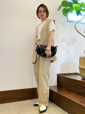 「仕事着」｜「アイテム（ノーカラージャケット）」を使った、𝓜𝓮𝓲❣︎ さん（レディース・158cm）の秋コーディネート