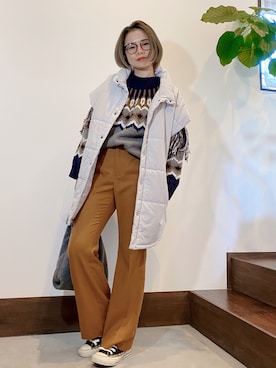 「アイテム（ダウンベスト、ホワイト系）」を使った、𝓜𝓮𝓲❣︎ さん（レディース・158cm）の冬コーディネート