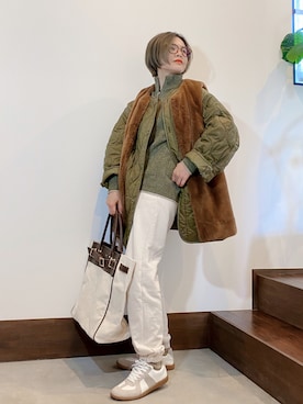 「レトロ」｜「アイテム（ダウンジャケット/コート）」を使った、𝓜𝓮𝓲❣︎ さん（レディース・158cm）の冬コーディネート